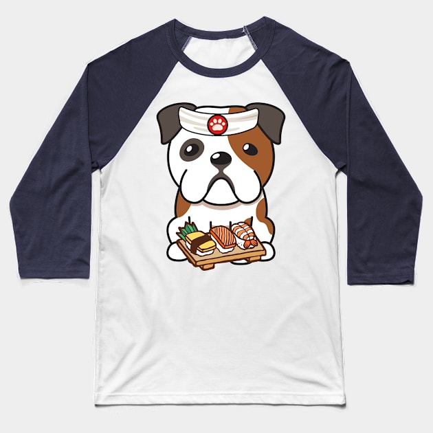 Sushi Chef English Bulldog Baseball T-Shirt by Pet Station